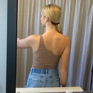 light brown one shoulder crop top
